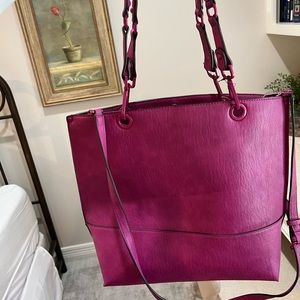 Michael Kors Sonoma Purple Tote with two different types of straps
